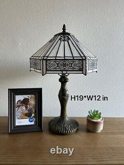 Tiffany Style Table Lamp White Stained Glass Hexagon Included LED Bulb 19H12W