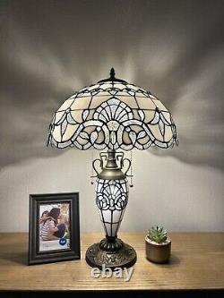 Tiffany Style Table Lamp White Stained Glass LED Bulb Include Baroque Style 24H