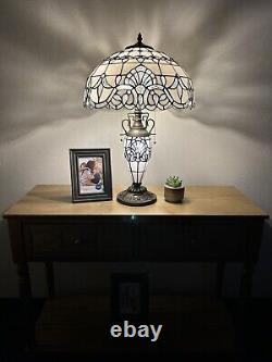 Tiffany Style Table Lamp White Stained Glass LED Bulb Include Baroque Style 24H