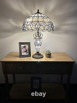 Tiffany Style Table Lamp White Stained Glass LED Bulb Include Baroque Style 24H