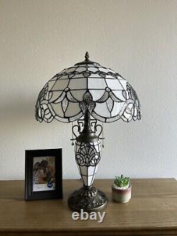 Tiffany Style Table Lamp White Stained Glass LED Bulb Include Baroque Style 24H