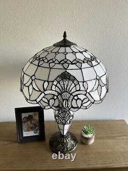 Tiffany Style Table Lamp White Stained Glass LED Bulb Include Baroque Style 24H