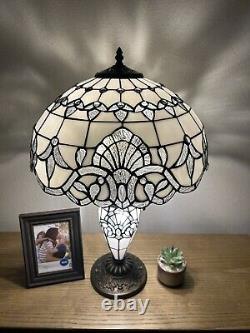 Tiffany Style Table Lamp White Stained Glass LED Bulb Include Baroque Style 24H