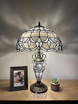 Tiffany Style Table Lamp White Stained Glass LED Bulb Include Baroque Style H24