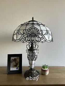 Tiffany Style Table Lamp White Stained Glass LED Bulb Include Baroque Style H24