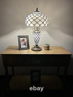 Tiffany Style Table Lamp White Stained Glass Mother-Daughter Vase LED Bulbs H22