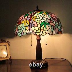 Tiffany Style Table Lamp Wisteria Stained Glass Vintage Bedside Reading Light