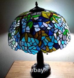 Tiffany Style Table Lamp Wisteria Stained Glass Vintage Bedside Reading Light