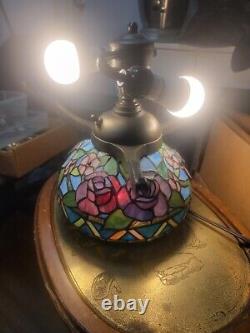 Tiffany Style Table Lamp base Floral no Shade cast iron top unique 12