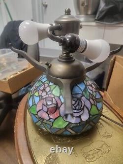 Tiffany Style Table Lamp base Floral no Shade cast iron top unique 12