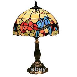 Tiffany Style Table Lamp for Living Room Hummingbirds Flower Stained Glass Be