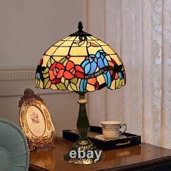 Tiffany Style Table Lamp for Living Room Hummingbirds Flower Stained Glass Be