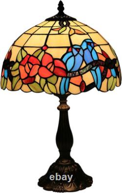 Tiffany Style Table Lamp for Living Room Hummingbirds Flower Stained Glass Bedsi