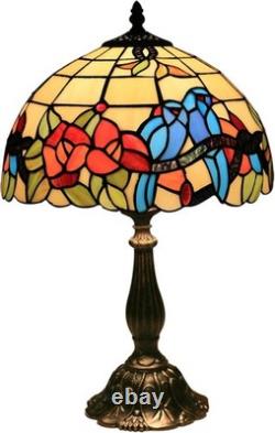 Tiffany Style Table Lamp for Living Room Hummingbirds Flower Stained Glass Bedsi