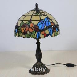 Tiffany Style Table Lamp for Living Room Hummingbirds Flower Stained Glass Bedsi