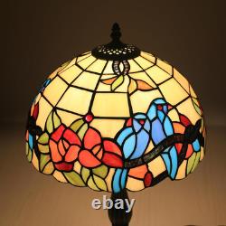 Tiffany Style Table Lamp for Living Room Hummingbirds Flower Stained Glass Bedsi