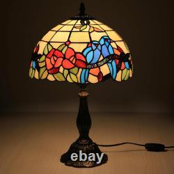 Tiffany Style Table Lamp for Living Room Hummingbirds Flower Stained Glass Bedsi