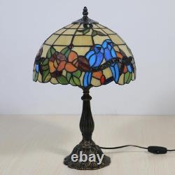 Tiffany Style Table Lamp for Living Room Hummingbirds Flower Stained Glass Bedsi