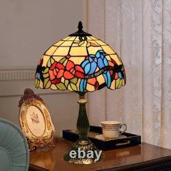 Tiffany Style Table Lamp for Living Room Hummingbirds Flower Stained Glass Bedsi