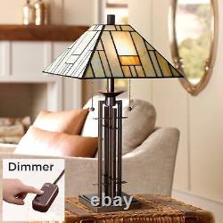 Tiffany Style Table Lamp with Dimmer Wrought Iron Stained Glass for Living Room