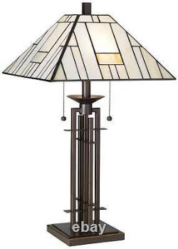 Tiffany Style Table Lamp with Dimmer Wrought Iron Stained Glass for Living Room