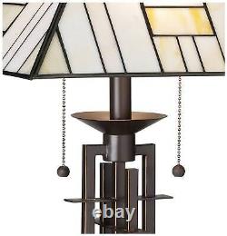 Tiffany Style Table Lamp with Dimmer Wrought Iron Stained Glass for Living Room