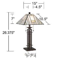 Tiffany Style Table Lamp with Dimmer Wrought Iron Stained Glass for Living Room