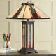 Tiffany Style Table Lamp With Nightlight Mission Bronze Art Glass Living Room