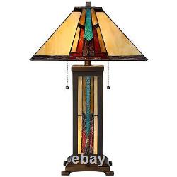 Tiffany Style Table Lamp with Nightlight Mission Bronze Art Glass Living Room