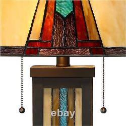 Tiffany Style Table Lamp with Nightlight Mission Bronze Art Glass Living Room