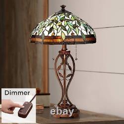 Tiffany Style Table Lamp with Table Top Dimmer Leaf Vine Art Glass Living Room