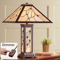 Tiffany Style Table Lamp with Table Top Dimmer Nightlight Bronze for Living Room