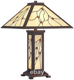 Tiffany Style Table Lamp with Table Top Dimmer Nightlight Bronze for Living Room