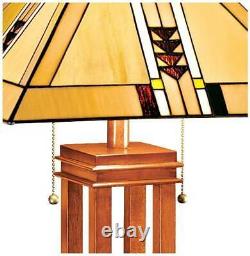 Tiffany Style Table Lamp with Table Top Dimmer Wood Stained Glass Living Room