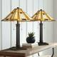 Tiffany Style Table Lamps Set Of 2 Mission Bronze Glass Art Shade For Bedroom