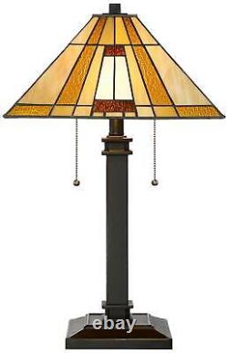 Tiffany Style Table Lamps Set of 2 Mission Bronze Glass Art Shade for Bedroom