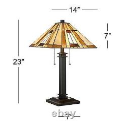 Tiffany Style Table Lamps Set of 2 Mission Bronze Glass Art Shade for Bedroom