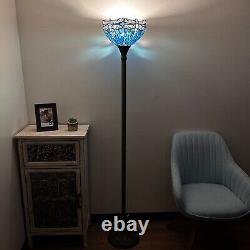 Tiffany Style Torch Floor Lamp Blue Stained Glass Dragonfly LED Bulb H66W12