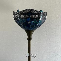 Tiffany Style Torch Floor Lamp Blue Stained Glass Dragonfly LED Bulb H66W12