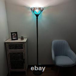 Tiffany Style Torch Floor Lamp Green Brown Stained Glass LED Bulb 66H12W12D