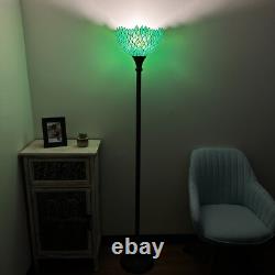 Tiffany Style Torch Floor Lamp Green Leaves Stained Glass LED Bulb Include 66H