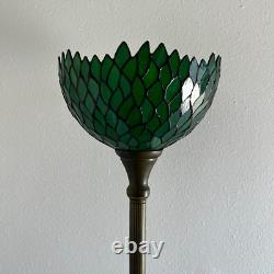 Tiffany Style Torch Floor Lamp Green Leaves Stained Glass LED Bulb Include 66H