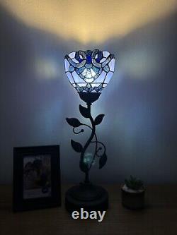 Tiffany Style Torch Table Lamp Blue Stained Glass Baroque Style USB Ports H20