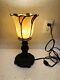 Tiffany Style Torch Table Lamp Brown Gold Stained Glass