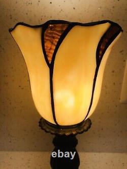 Tiffany Style Torch Table Lamp Brown Gold Stained Glass