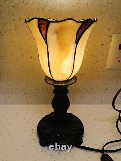 Tiffany Style Torch Table Lamp Brown Gold Stained Glass