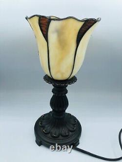 Tiffany Style Torch Table Lamp Brown Gold Stained Glass