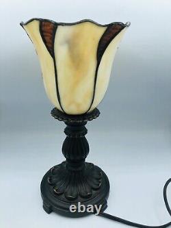 Tiffany Style Torch Table Lamp Brown Gold Stained Glass