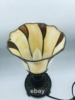 Tiffany Style Torch Table Lamp Brown Gold Stained Glass