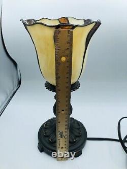 Tiffany Style Torch Table Lamp Brown Gold Stained Glass